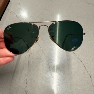 Ray-Ban Gold Frame Sunglasses with Dark Green Lenses